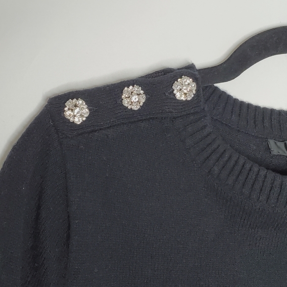 J. Crew Lamb's Wool Blend Crewneck Sweater Size L Jeweled Shoulder Buttons - Picture 2 of 13